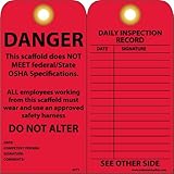NMC SPT1 DANGER - DO NOT USE THIS SCAFFOLD - KEEP OFF - DO NOT ALTER Tag - [Pack of 25] 3 in. x 6 in. 2 Side Cardstock Inspection Tag with Grommet