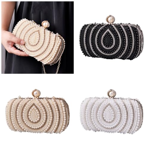 Stylish Pearls Decorated Clutch Handbag Evening Purse Shoulder Crossbody Purse For Bridal Prom And Wedding Event3