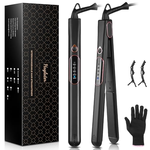 Hair Straighteners for Women, Haglater 2 in 1 Straightener and Curler Ceramic Plates Flat Iron with Adjustable Temperature LCD Display Straightening Styling Tool for Long Hair