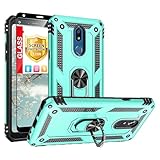 TJS Phone Case Compatible with LG K40/K12 Plus/X4/Solo LTE/Harmony 3/Xpression Plus 2, with [Full Coverage Tempered Glass Screen Protector] Impact Resistant Metal Ring Magnetic Support (Teal)