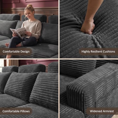 Image of Boneless Couch for Living Room, 113 inch Oversized U Shaped Modular Cloud Sofa with Deep Seat, 6 Seater Convertible Memory Foam Couches, No Assembly Plush Corduroy Sofa (Grey)