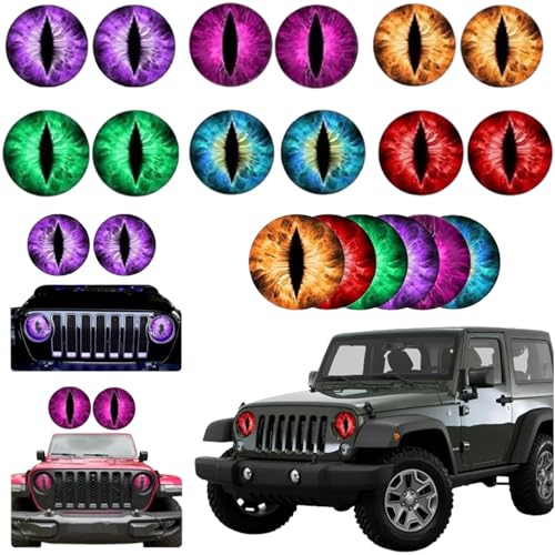 Image of YAMSLAM 7.99In Beast Eyes Headlight Decals, 3D Stereo Eyes Stickers Decal, Cropable Round Headlight Decal, Car Window Bumper Decoration Accessories Stickers for Wrangler (6 Pairs)