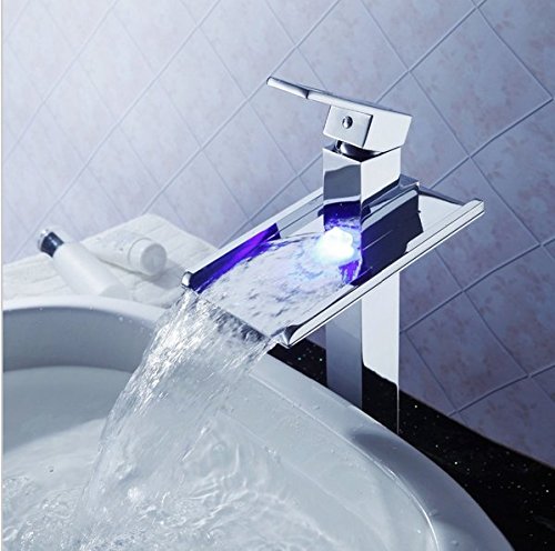 Robinet de salle de bain haut anti-éclaboussures à cascade LED Gowe