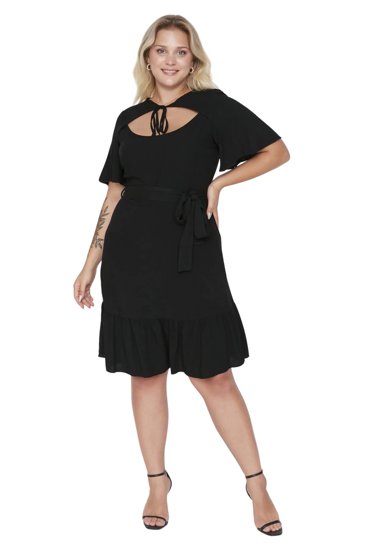 Trendyol, Midi Standard Regular Plus Size Dress, Black, 46