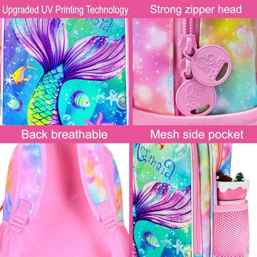Image of 3Pcs Mermaid Backpack for Girls, 16 inch Kids Bookbag with Lunch Box,School Backpacks for Elementary Preschool Kindergarten (Pink)