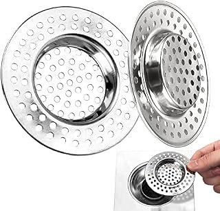 Kitchen Bathroom Sink Strainer Shower Cover Hair Trap Catcher Stopper Plug Sieve Hole Bath Protector Water Tank Screen Sewer Slag Dish Washing Stainless Steel Drain Filter (2pcs - 0.34in)