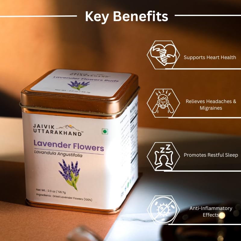 Image of Jaivik Uttarakhand - Herbal Tea Gift Pack (10 Count (Pack of 1) (56.7g), Lavender, Butterfly Pea, Chamomile, Rose Petals, Lemongrass, Rosemary, Jasmine, Hibiscus, Rhododendron, Nettle Leaf Tin Can)