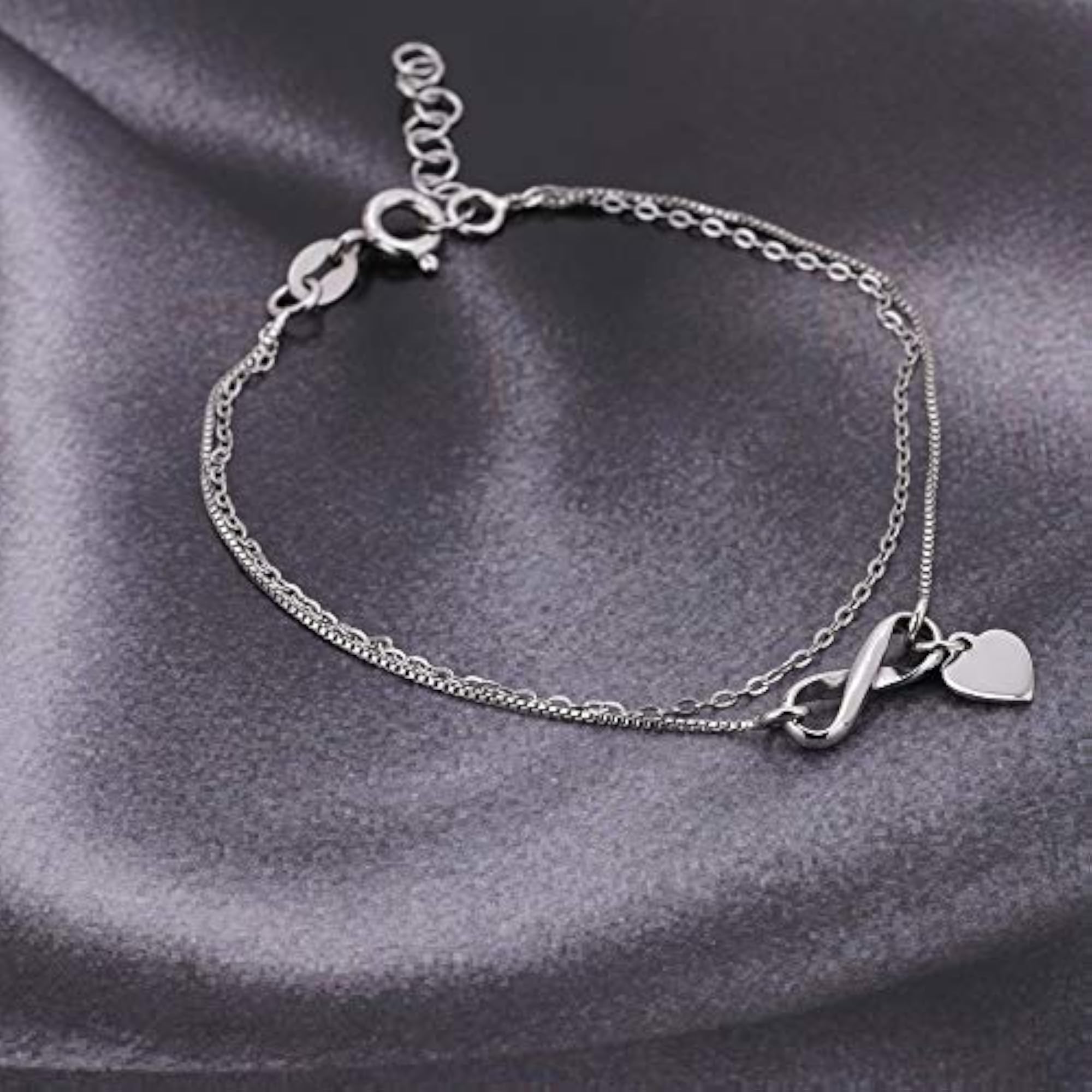 Women's 925 Sterling Silver Rhodium Plated Infinity Link Bracelet