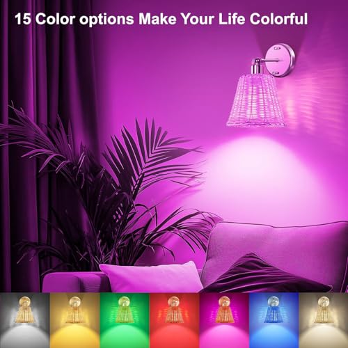 Lámparas de pared de ratán con iluminación LED regulable para interiores de diseño 3