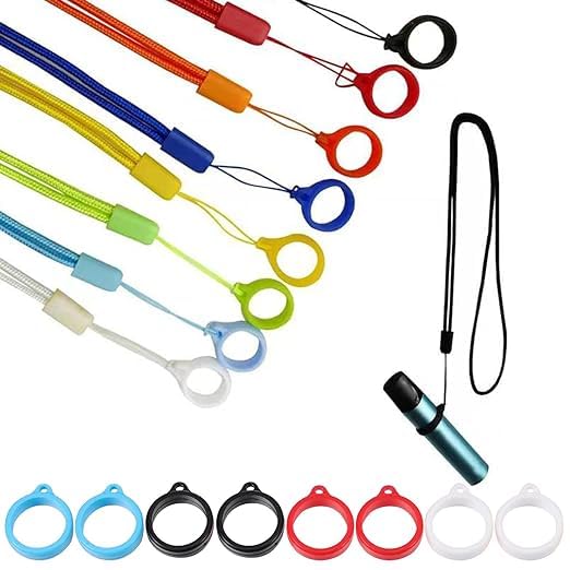Electronic Cigarette Lanyard, 8 Pieces Silicone Cigarette Neck Strap with 16 Silicone Anti-Lost Ring for Hanging E-Cigarettes, Pens and Keys