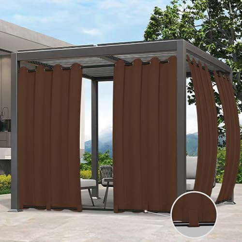 Image of Easy-Going Outdoor Curtains for Patio 1 Panel, 54x84 inch, Brown | Waterproof, Windproof, Weatherproof Privacy Outdoor Curtains for Cabanas Porches and Pergolas, Grommet Top and Tab Bottom