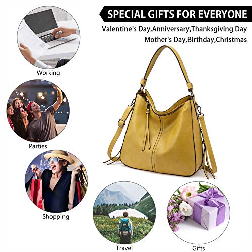 Realer Purses for Women Large Hobo Bags for Women Retro Crossbody Handbag Leather Tote, Yellow-gun Black Hardware?15.2"? - Thumbnail 6
