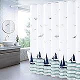 Xxuan Home 72 x 72 Fabric Shower Curtain for Bathroom, Nautical Coastal Waterproof Shower Curtain with Hooks, Sailboats