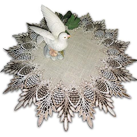 Galleria di Giovanni Lace Doily 16 INCH Neutral Earth Tones Table Topper Scarf Round Place Mat Natural Cover