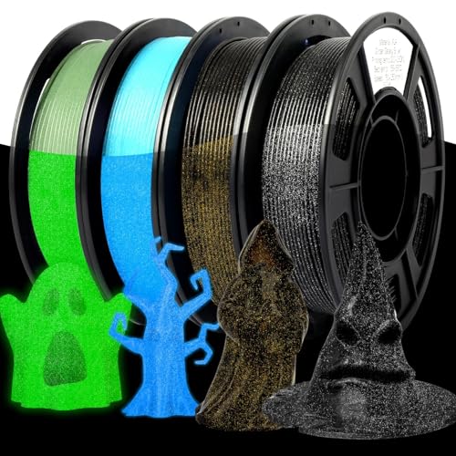 Epelay 3D Printer Filament, Galaxy Glitter PLA Filament 1.75mm±0.02, Glow in The Dark with UV, 4 x 250g Spoolsfor FDM Pr