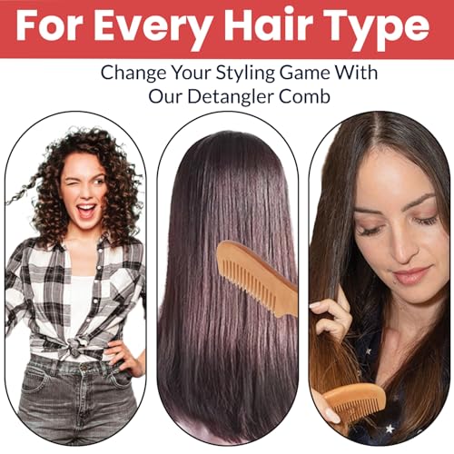 Image of TEMPERIA (1 pcs) Kachi Neem Wooden Comb for Women & Men Hair - Wide Tooth Comb for Tangle Free Curls, Healthy Scalp, Hair Growth, Hairfall & Dandruff Control - Premium & Ergonomic Design (MN02)
