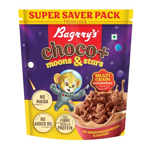 Image of Bagrry's Choco+ MOONS AND STARS - 1.2 kg | Multigrain Goodness | No Maida | More Chocolaty | Oats, Whole Wheat & Rice | High Fibre, Protein, Calcium | Delicious Breakfast Cereal for Kids & Adults