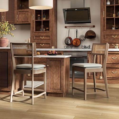 ChicAura 26” Rattan Counter Stools Set of 2, Wood Counter