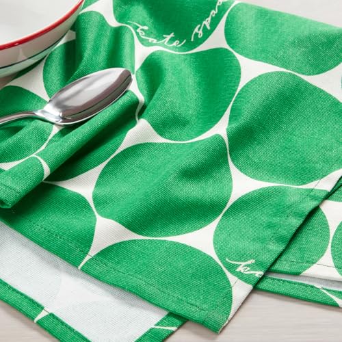 Image of kate spade new york Joy Dot Cloth Napkins 4-Pack Set, 100% Cotton, Machine Washable, Green /Cream, 20 inchx20 inch