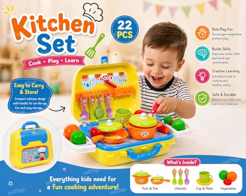 Image of Zest 4 Toyz Kitchen Set for Girls with Suitcase Kitchen Playset for Girls Kitchen Cooking Suitcase (22 Pcs) Cooking Toy Pretend Play Toys for Kids