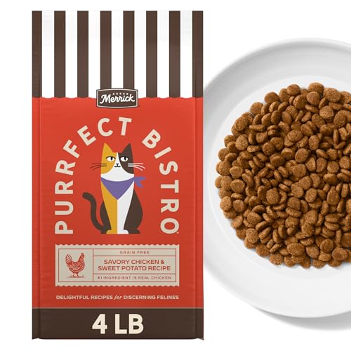 Merrick Purrfect Bistro Grain Free Chicken and Sweet Potato Recipe Natural Dry Cat Food for Adult Cats, High Protein, Outdoor or Indoor Cat Food - 4 lb. Bag