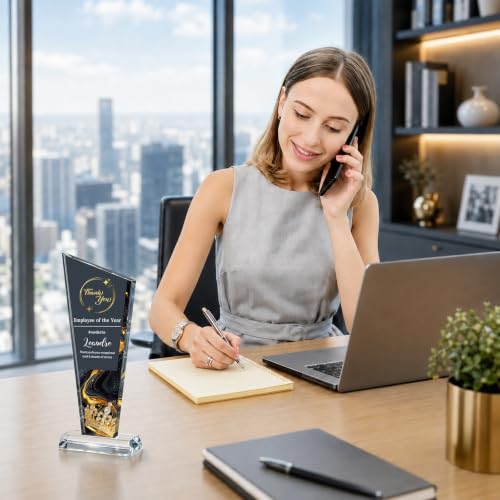 Image of Custom Crystal Trophy Award Personalized Plaque Award with Text Logo Photo Awards Trophies for Employee Recognition Team Graduation Personalized Office Gifts for Boss Coworker Teacher