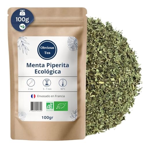Hojas de Menta Piperita Orgánicas en Hoja Suelta – Infusión de Té Herbal o Uso Culinario – Mentha x Piperita L. – Agricultura ecológica – Aroma a Menta y Sabor Fresco – Bolsa de 100 g (50 tazas)