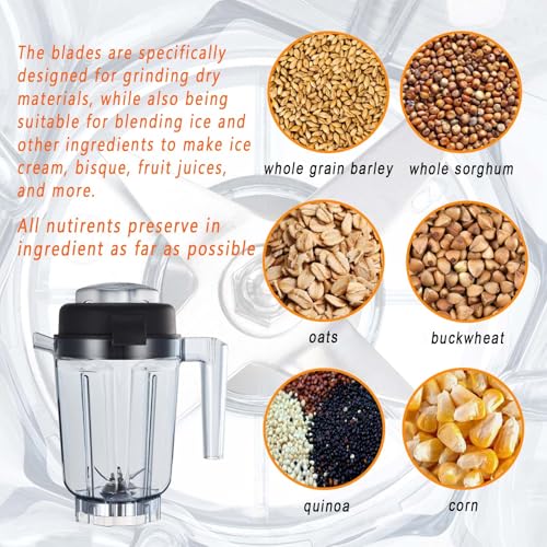 EastFune Dry Grains Blade Assembly Replacement for Blenders 32oz 64oz Container, replace Classic 4500 5000 5200 6000 and Pro 200 500 Blade etc, designed for Grains Grinding