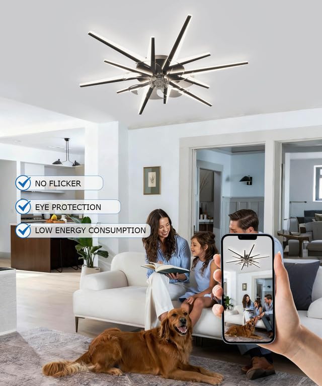 LJX Inteligentny wentylator sufitowy ze światłem, 91 cm, współpracuje z Alexa DC, ściemniany wentylator LED z pilotem zdalnego sterowania, 2,4 G, WiFi, cichy, odwracalny, nowoczesny design, do