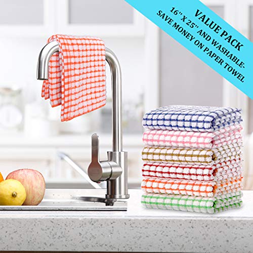 LAZI Kitchen Dish Towels, 16 Inch x 25 Inch Bulk Cotton Kitchen Towels Set, 6 Pack Dish Cloths for Washing Dishes Dish Rags for Drying Dishes Kitchen Wash Clothes and Dish Towels