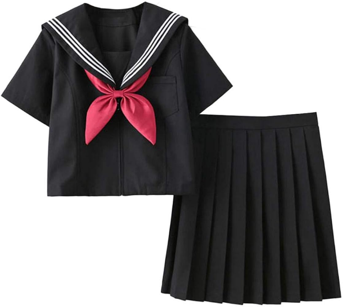新品　Lサイズ　黒色　半袖　セーラー服　上下3点セット Amazon.co.jp: Aculldo セーラー服 コスプレ 学生制服 JK かわいい 黒