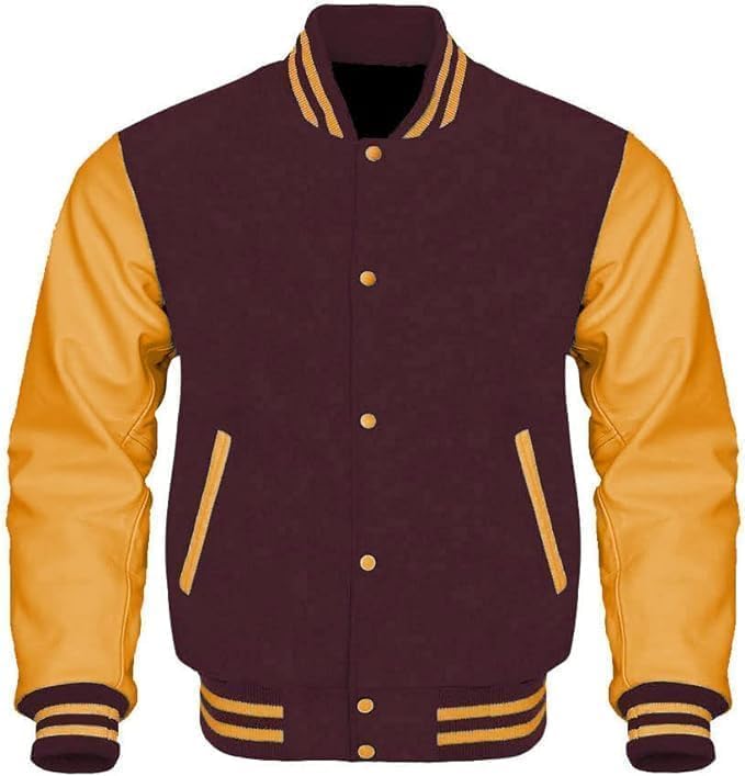 Men's Varsity Leather Jacket Letterman, Wool and Leather Sleeves, Multi-Colors