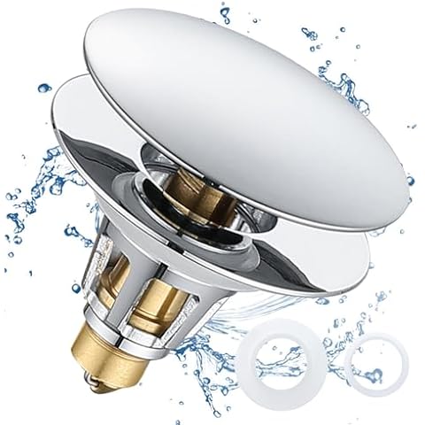 TIORIY Universal Bathroom Sink Stopper, 1.1~1.5" Sink Drain Stopper, Full Size Bounce Bullet Type Pop Up Basin Drain Strainer, Chrome Anti-Clogging Sink Drain Filter with Hair Catcher (Silver) Cover