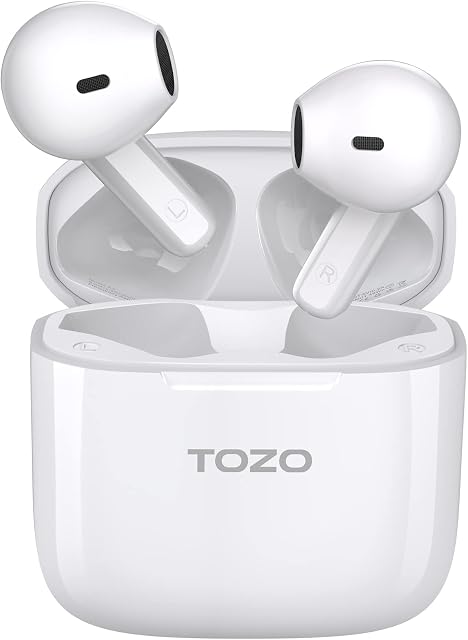 TOZO A3 Bezprzewodowe Słuchawki Douszne Bluetooth 5.3, Lekkie, z Cyfrową Redukcją Szumów do Połączeń, Etui do Ladowania z Klawiszem Resetowania, Dźwięk Premium, Wytrzymałe, Białe