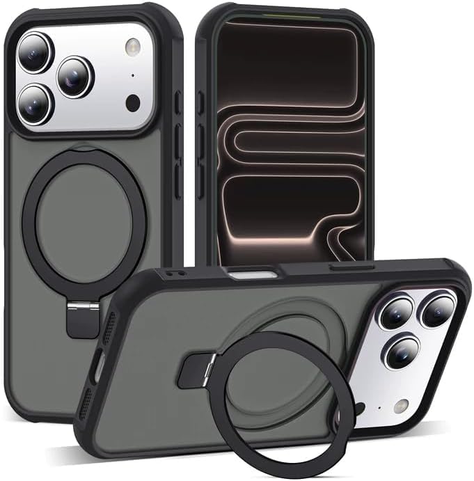 Image of iPhone 17 Pro Magsafe Stand Case | Matte Design & 360 Protection | Military-Grade Apple iPhone 17 Pro Cover | Ultra Premium - Black