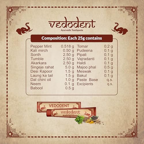 Image of Growfitz Herbal Ayurvedic Vedodent Red Toothpaste 100g | Teeth Whitening, No Artificial Colors | Goodness Of 21 Ayurvedic Herbs | Fresh Breath | Natural Oral Care for Strong Teeth & Gums (Pack of 3)