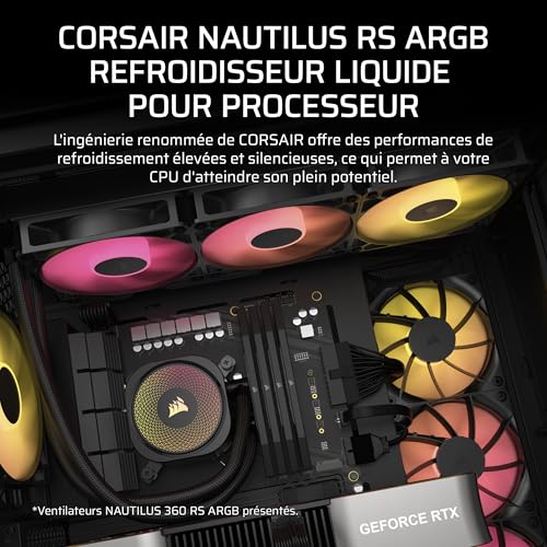 CORSAIR Nautilus 240 RS ARGB Refroidisseur Liquide pour CPU – 240mm AIO – Faible Bruit – Connexion Directe de Carte Mère – Intel LGA 1851/1700, AMD AM5/AM4 – 2X RS120 ARGB Ventilateurs Inclus – Noir