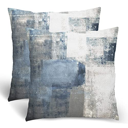 BETGINY Navy Blue Grey Throw Pillow Covers, Gray White Modern Abstract Art Painting Throw Pillows for Couch, Blue Pillow Covers 20x20 Inch 2 Pcs Square Cushion Cover Gift for Couch Sofa, CXBZ101702