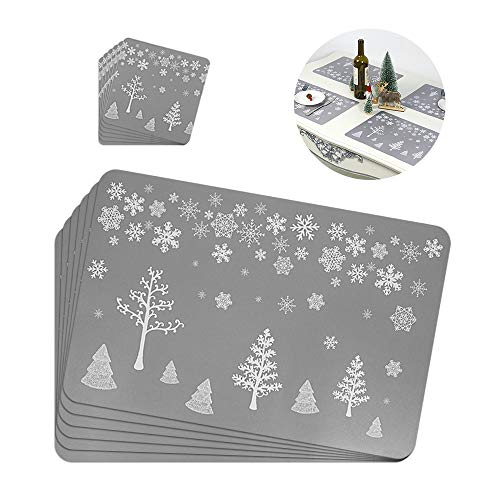 Lifreer Tovagliette natalizie, impermeabili, antiscivolo, antiaderenti, resistenti al calore, sottobicchieri per tavoli da pranzo, tovagliette per decorazioni natalizie, motivo con albero, 12 pezzi
