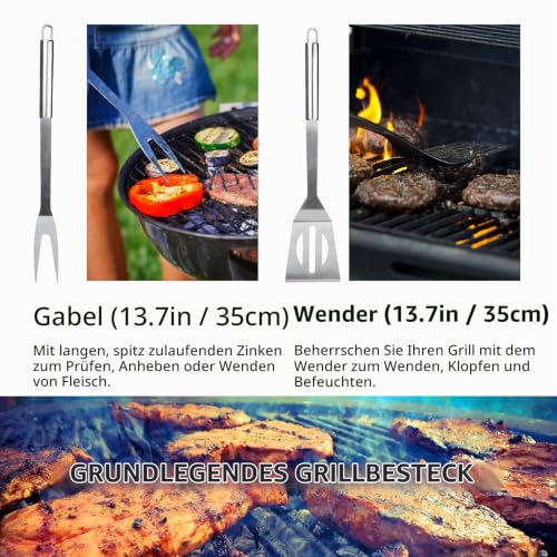 penobon Grillbesteck Set 9-teilig aus Edelstahl mit Tragetasche – BBQ Grillzubehör für Männer, Grillwerkzeug für Garten & Camping – Ansicht 2