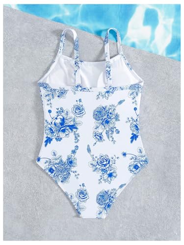 OYOANGLE Girl's Boho Floral One Piece Swimsuit Ruched Beach Sports Bathing Suit Swimwear2