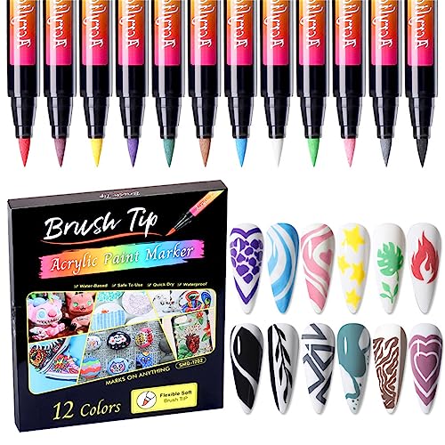 MKNZOME 12 Colores Bolígrafo de Uñas, Nail Art Point Grafiti Pen Set, Rotulador Uñas Herramientas de Manicura, Bolígrafo Para Dibujar Para DIY Dotting, Decoración Uñas, Regalo