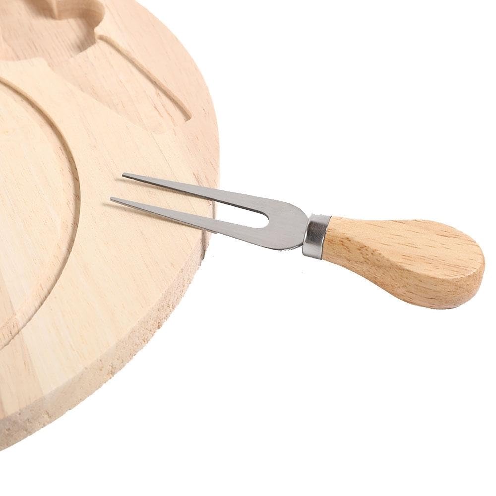 SUNBEET Cheese Board Knife Set with Wood Bamboo Handle Meat Vegetable Kitchen Plate & 1 Cheese Knife & A Cheese Fork,Serving Board (Round Cheese Board) 4