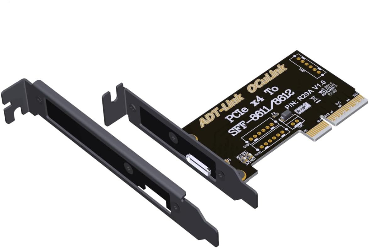 PCIe 4.0 x4 to Oculink SFF 8612 Adapter, SFF 8611 External Graphics Card with Bracket, Host Adapter for NVMe SSD GPU EGPU (R29A)
