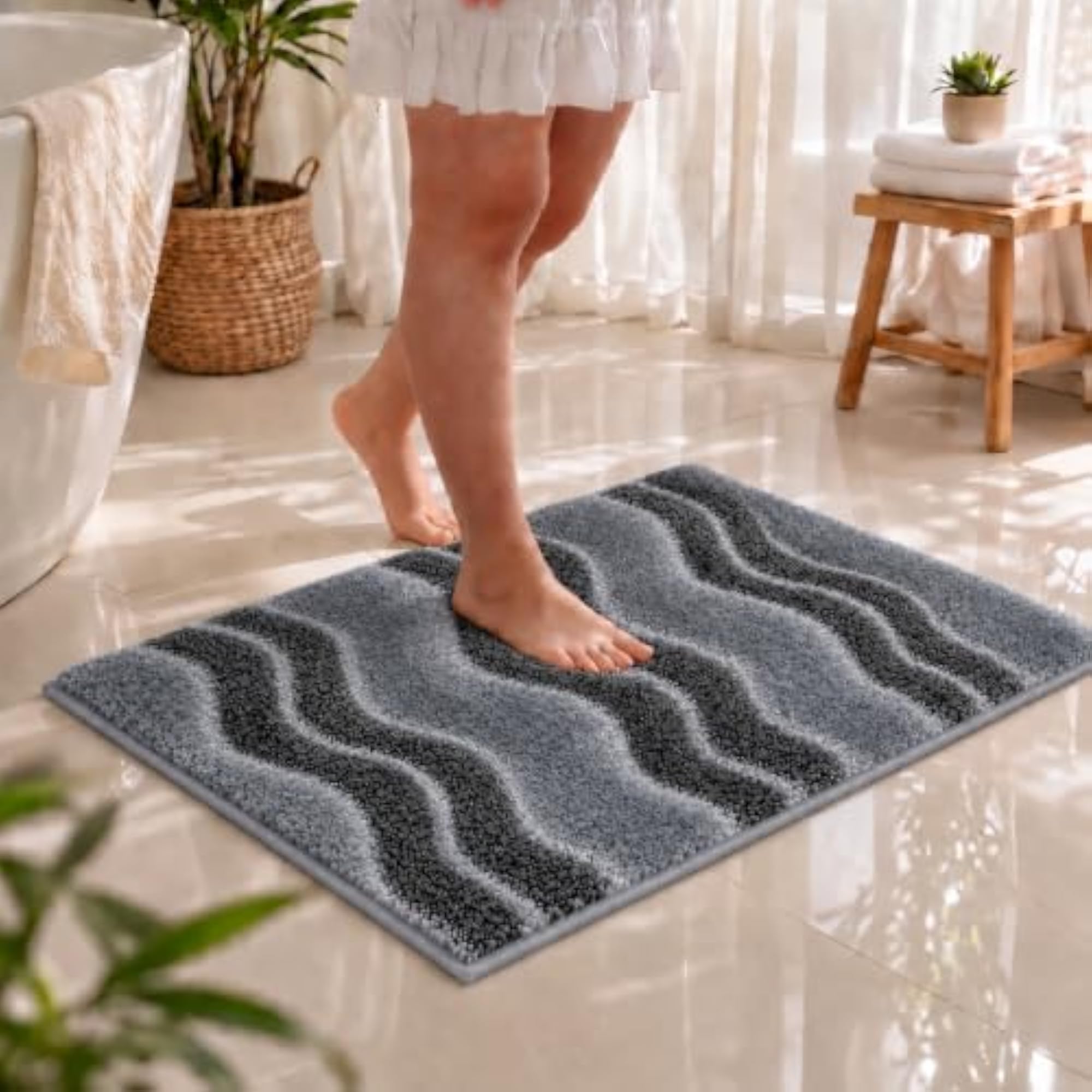 Microfiber Non-Slip Bath Mat, Grey, 50x80 cm