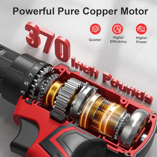 Cordless Drill Set, VIWKO 20V Power Drill with Power Pack 2.0Ah and Charger, 3/8-Inch Keyless Chuck Electricdrill, 25+1 Torque, 42pcs Drilldriver Bits/Screws for DIY Projects (Red)