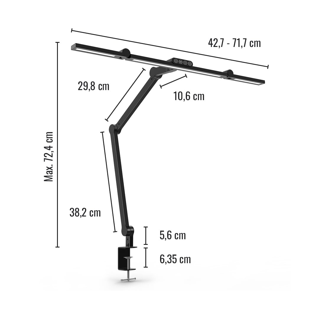 Yaasa Lamp Essential, klemmbare LED-Schreibtischlampe mit Tageslichtsensor | Desk Lamp, Tischlampe in schlichtem Design: Dimmbar, Farbtemperatur 3000-6500K, Haupt- & Zusatzlicht, 6 Gelenke schwenkbar