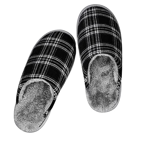 riemot Herren Damen Hausschuhe, Memory Foam Weiche Flauschige Hausschlappen, Winter Wärme Pantoffeln Hauspantoffeln, Unisex Indoor Outdoor Slippers, Schwarz Weiß EU 42-43