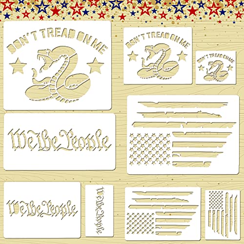 9 PCS American Flag Stencils - We The People & Don't Tread On Me Reusable Tracing Templates for Adults DIY Card Albums Wall Floor Crafts Decors