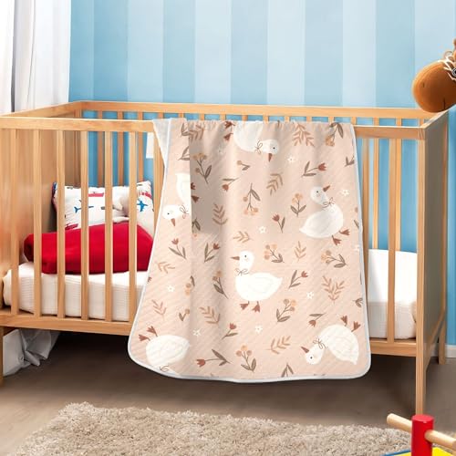 Image of Qilmy Cute Goose Flowers Baby Blanket for Boys Girls Kids with Soft Cotton, Cute Cozy Warm Nursery Receiving Swaddle Blanket for Toddler Infant Crib, 30 x 40 Inch